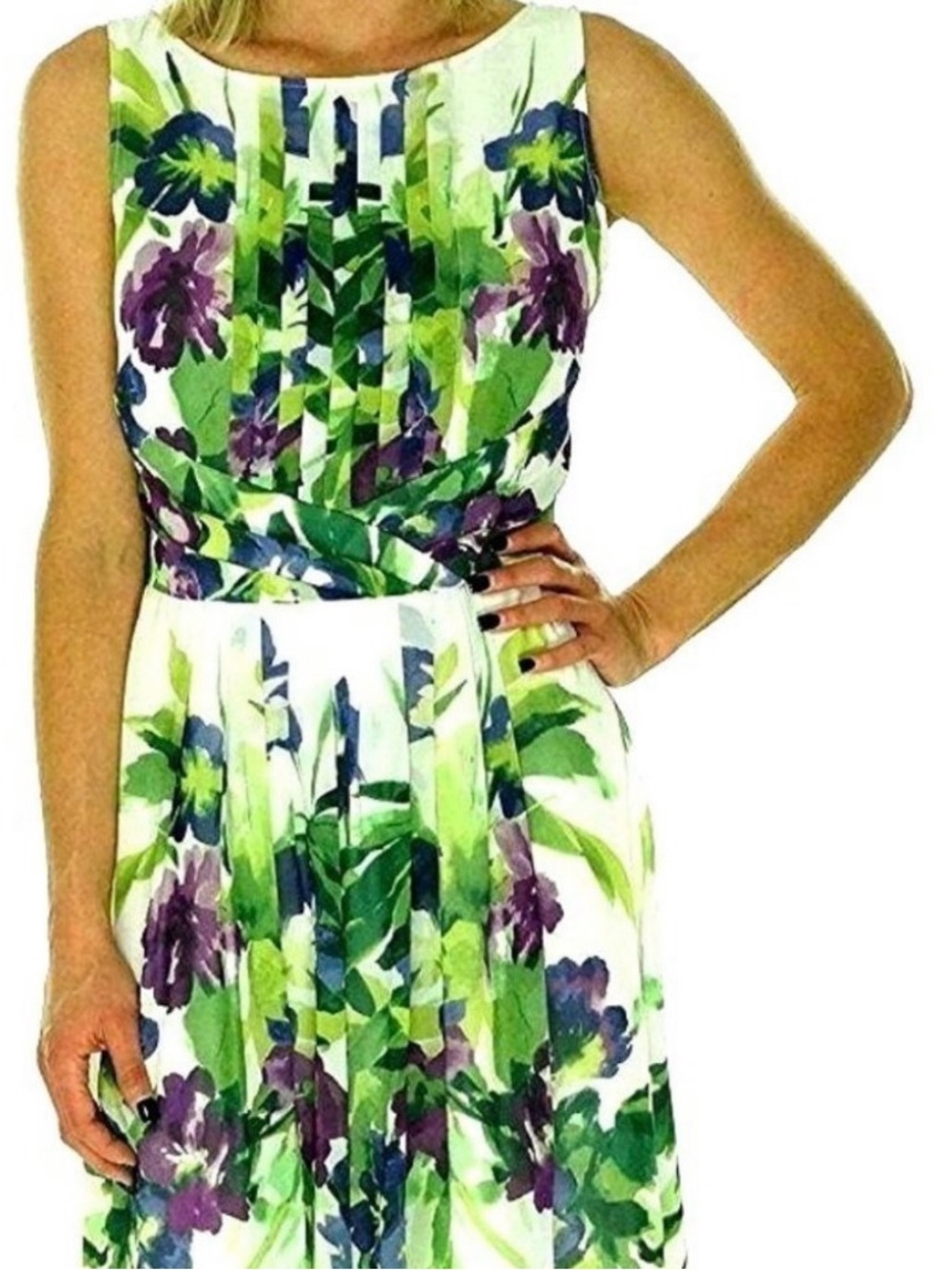 Ralph Lauren Floral  Pleated Sleeveless Fit-and-Flare Dress Size 8